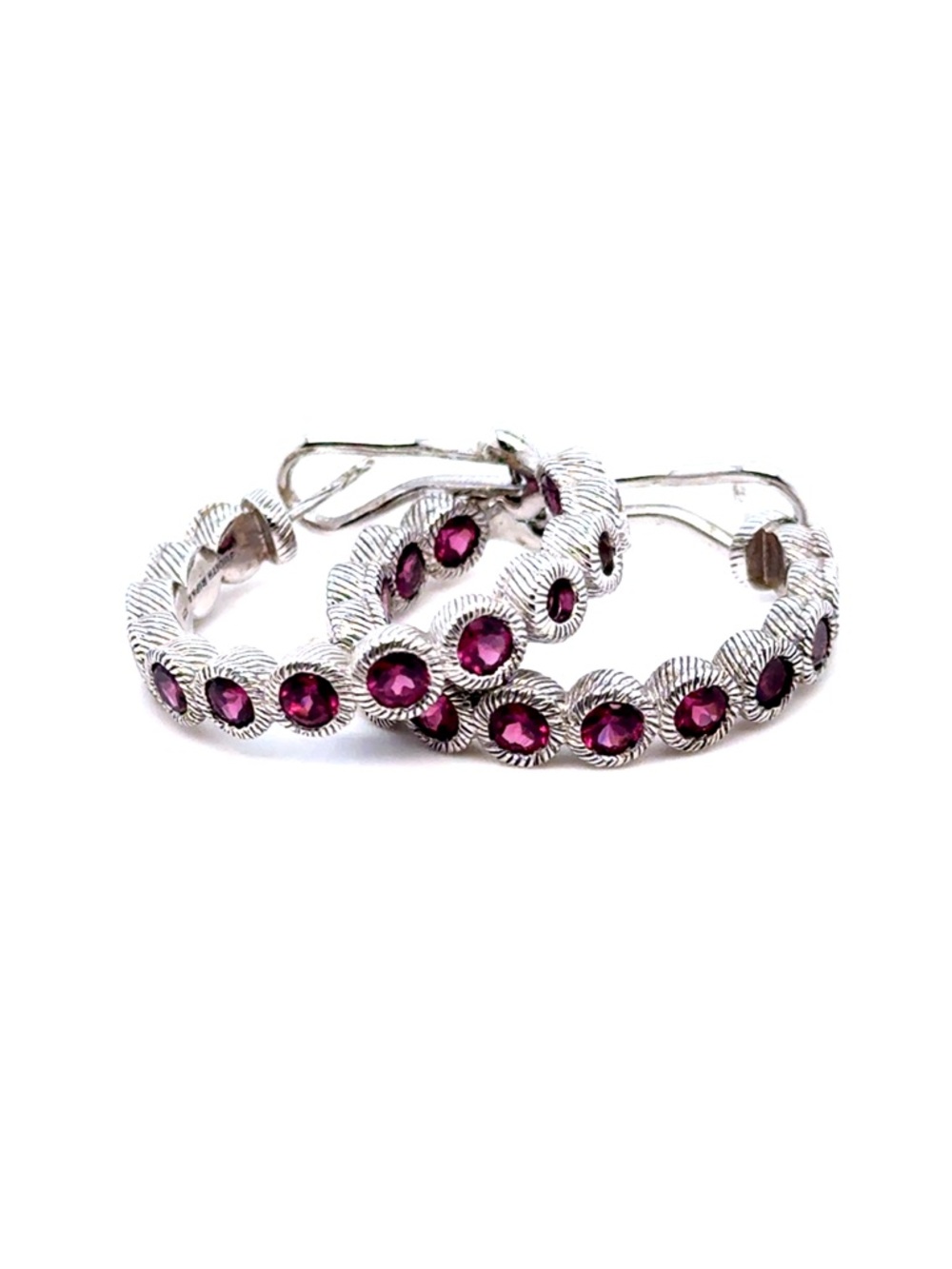 Judith Ripka Silver Hoop Earrings with Magenta Gemstones